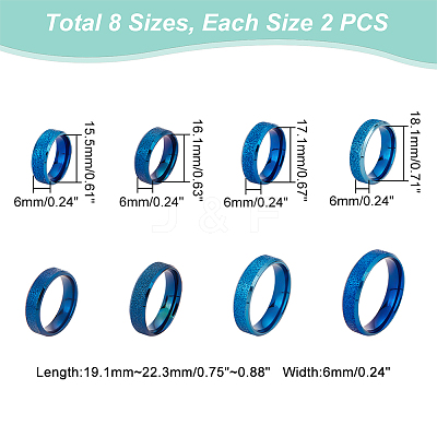 16Pcs 8 Size 201 Stainless Steel Textured Plain Band Rings Set for Women RJEW-UN0002-77BL-1