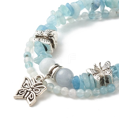 Natural Aquamarine Chip Beads Multi-strand Bracelet BJEW-JB07052-04-1