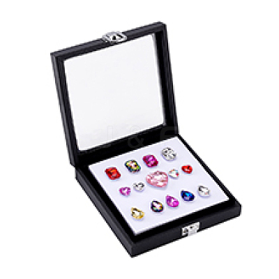 Square Wood Covered with PU Leather Presentation Boxes CON-WH0123-06-1