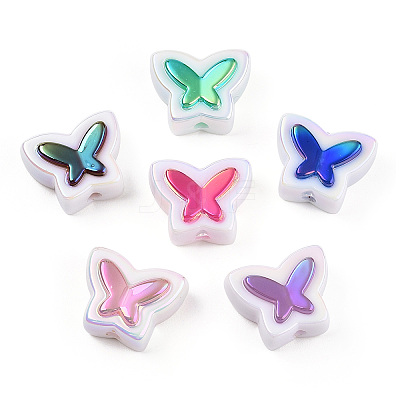 UV Plated Rainbow Acrylic Beads X-PACR-N015-02-1