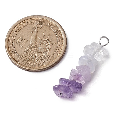 Gradient Color Natural Quartz Crystal & Natural Lavender Amethyst & Natural Blue Lace Agate Chip Beaded Pendants PALLOY-JF02790-03-1