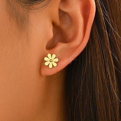 201 Stainless Steel Daisy Flower Stud Earrings for Women BX8751-1