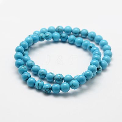Synthetic Turquoise Round Beads Stretch Bracelets BJEW-G550-08-6mm-1