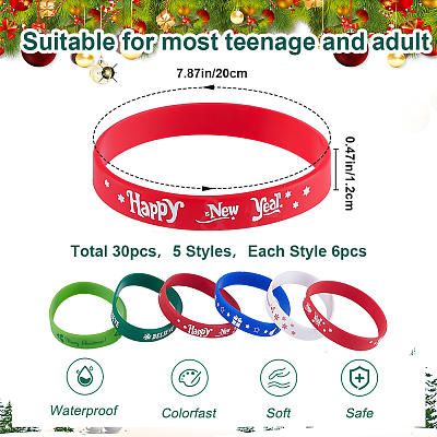 30Pcs 5 Colors Christmas Themed Silicon Cord Bracelets BJEW-CN0001-08-1