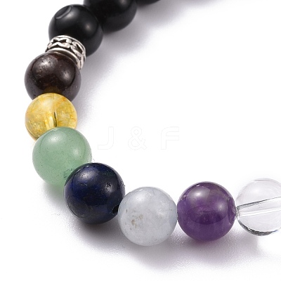 Natural Obsidian & Mixed Stone Round Beads Stretch Bracelet BJEW-JB07060-1