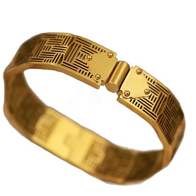 304 Stainless Steel Hollow Geometric Hinged Cuff Bangles for Women WG16A84-01-1