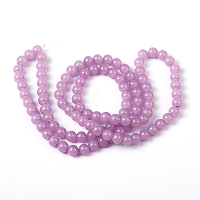 Violet Color Spray Painted Round Imitation Jade Glass Beads Strands X-DGLA-S076-8mm-22-1