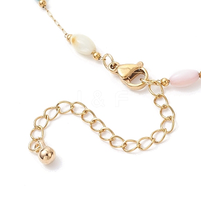 Dyed Rice Natural Shell & 304 Stainless Steel Link Chain Anklets AJEW-AN00727-1