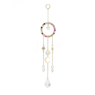 Natural Agate Woven Net/Web with Feather Window Hanging Suncatchers HJEW-JM00852-04-1