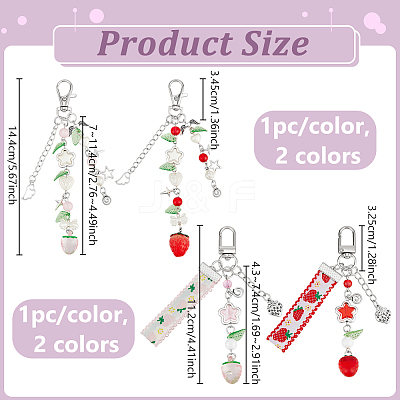4Pcs 4 Colors Strawberry Pendant Decorations HJEW-PH0001-98-1