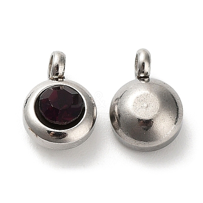 Trendy Original Color 304 Stainless Steel Grade A Rhinestone Flat Round Charm Pendants RB-M030-06W-1