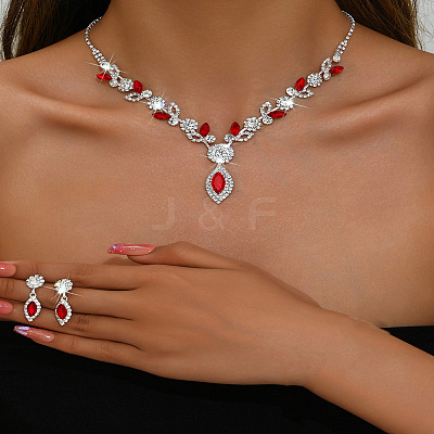 Horse Eye Brass Rhinestone Cup Chains Pendant Necklaces & Stud Dangle Earrings Sets FS-WGAAA30-08-1