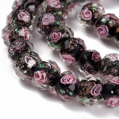 Handmade Gold Sand Lampwork Beads Strands LAMP-R141-10mm-03-1