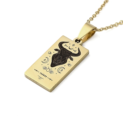 304 Stainless Steel Black Enamel Rectangle with Constellation Pendant Necklaces NJEW-I128-01K-1