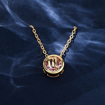 Brass Pave Cubic Zirconia Birth Stone Constellation Pendant Cable Chain Necklaces NJEW-D334-01G-08-1