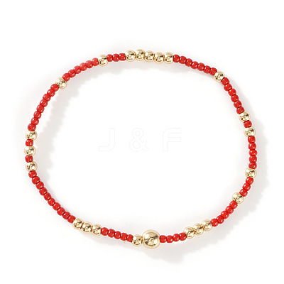 Glass Seed Beads & CCB Beads Stretch Bracelets TB4137-30-1