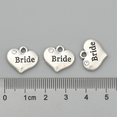 Wedding Theme Antique Silver Tone Tibetan Style Heart with Bride Rhinestone Charms TIBEP-N005-12E-1