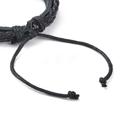 PU Leather & Waxed Cords Triple Layer Multi-strand Bracelets BJEW-G709-01B-1