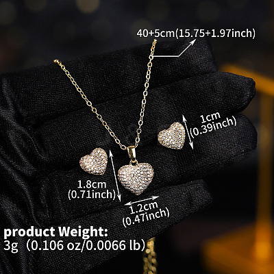 Brass Clear Cubic Zirconia Pendant Necklace & Stud Earrings Sets for Women FS-WGA251C-05-1