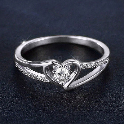 Heart Brass Micro Pave Clear Cubic Zirconia Finger Rings FS-WG243FC-07-1