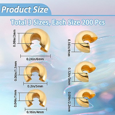 600Pcs 3 Styles Brass Crimp Beads Covers KK-SP0001-91B-1