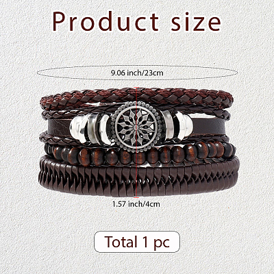 1Pc Cowhide & Imitation Leather Cord Knitted Multi-strand Bracelets AJEW-GF0011-50B-1