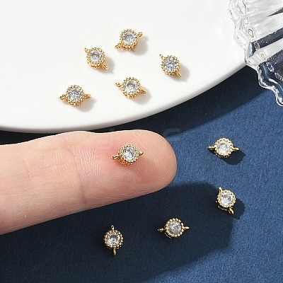 SHEGRACE Brass Pave Clear Cubic Zirconia Flat Round Connector Charms XGRQ3D618-499G-1