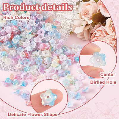 800Pcs 8 Colors UV Plating Iridescent Acrylic Bead Caps OACR-PH0004-29-1