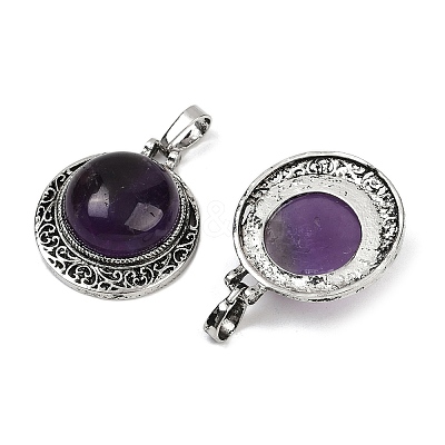 Natural Amethyst Half Round Pendants PALLOY-R159-01AS-08-1