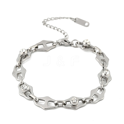 304 Stainless Steel Micro Pave Cubic Zirconia Link Chain Bracelets for Women BJEW-P393-01P-1