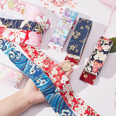 12 Yards 12 Colors Japanese Kimono Style Floral Cotton Ribbon OCOR-GF0001-70-1