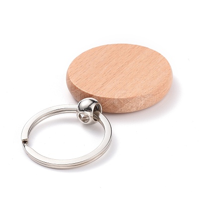 Natural Wood Keychain HJEW-P008-04-1