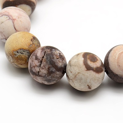 Natural Frosted Zebra Jasper Round Bead Strands G-M064-10mm-03-1