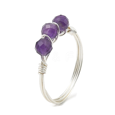 Natural Mixed Gemstone Bead Finger Ring RJEW-JR00585-1