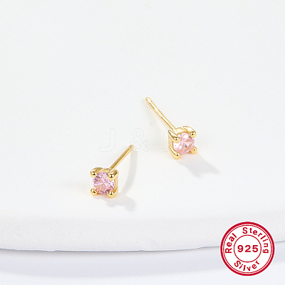 Golden Sterling Silver Micro Pave Cubic Zirconia Stud Earring XN7792-10-1