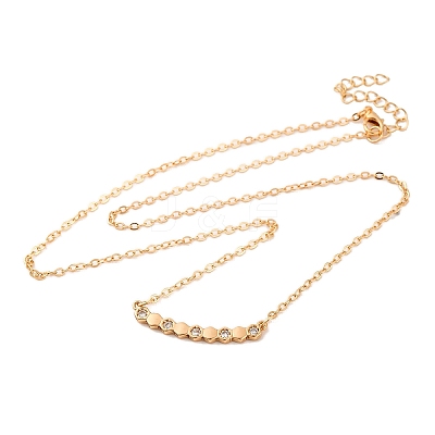 Brass Pave Clear Cubic Zirconia Cable Chain Hexagon Pendant Necklaces for Women NJEW-U006-02A-KCG-1