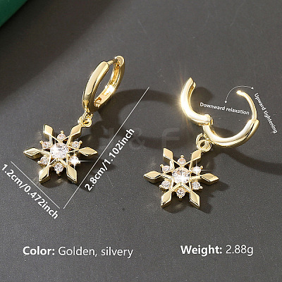 Brass Micro Pave Cubic Zirconia Snowflake Hoop Dangle Earrings for Women WGD9903-01-1