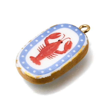 Fruit & Floral & Animals Printed Handmade Porcelain Pendants X-STAS-Z207-01G-05-1