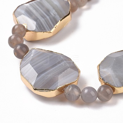 Natural Grey Agate Beads Strands with Round Beads G-G990-A01-1