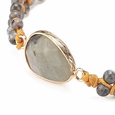 Teardrop Natural Larvikite Braided Bead Bracelet BJEW-JB08116-01-1