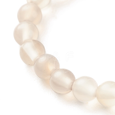 Natural Grey Agate Round Beaded Stretch Ring with Moonstone RJEW-JR00440-02-1