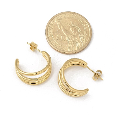 304 Stainless Steel Triple C-Shaped Stud Earrings for Women EJEW-C096-68G-02-1