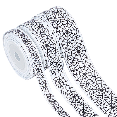 3 Rolls 3 Styles  Halloween Printed Polyester Grosgrain Ribbon OCOR-GF0002-50B-1