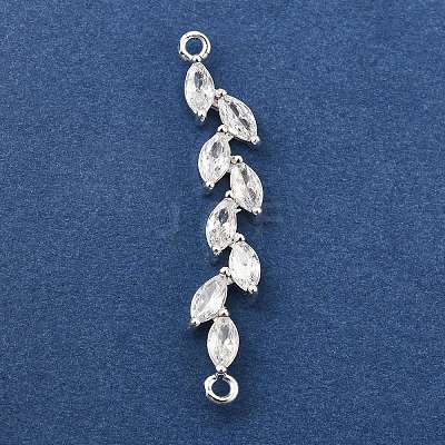 Brass Pave Clear Cubic Zirconia Leaf Links Connector Charms X-KK-Z156-15S-1