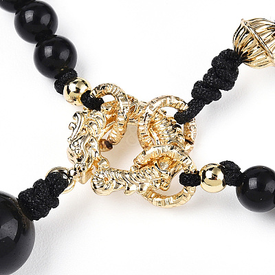 Natural Gold Obsidian & Limestine & Obsidian & Black Agate & Brass Mobile Phone Straps HJEW-N003-02-1
