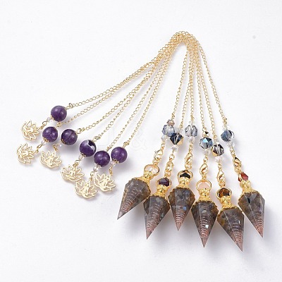 Resin Hexagonal Pointed Dowsing Pendulums(Brass Finding and Gemstone Inside) G-L521-A09-1