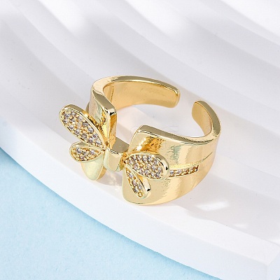 Brass Micro Pave Clear Cubic Zirconia Cuff Rings for Women RJEW-U043-06G-1