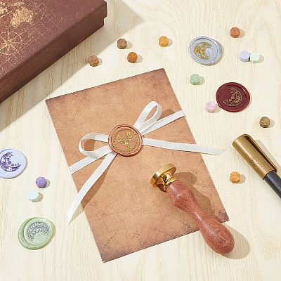Brass Wax Seal Stamp with Wood Handle AJEW-WH0412-0284-1