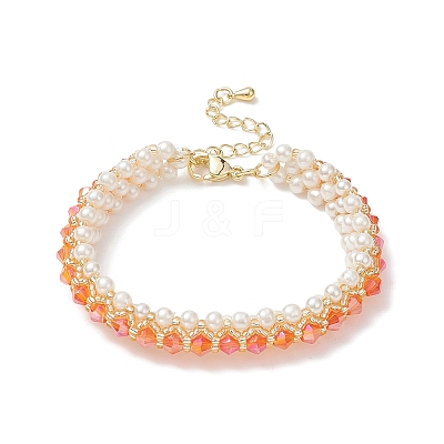 Glass Imitation Pearl & Bicone Beaded Bracelets BJEW-MZ00035-01-1