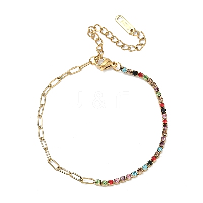 304 Stainless Steel Paperclip Chain & Rhinestone Cup Chains  Bracelets for Women BJEW-D456-06G-03-1